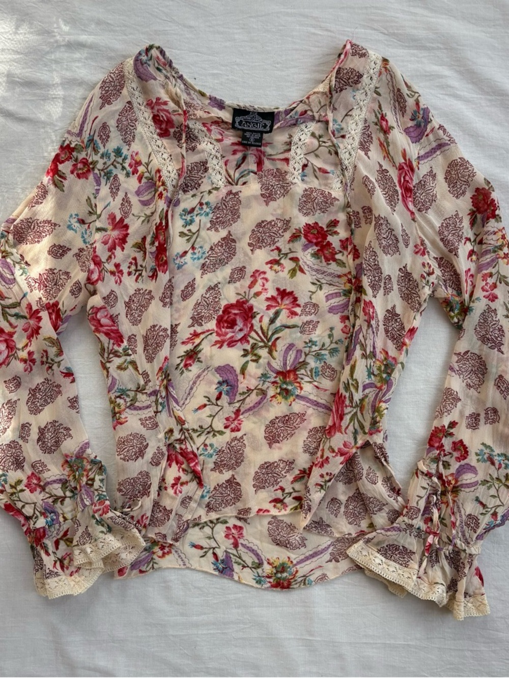 Angie Cream Floral Blouse with Pink & Purple Blooms - Picture 3 of 3